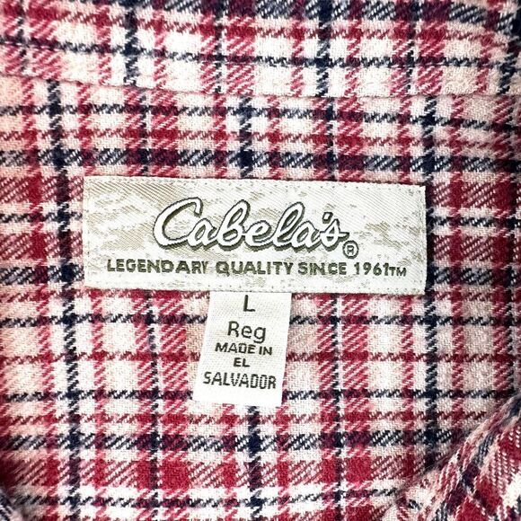Cabelas Red and Cream Plaid Cotton Button‎ Up Flannel Women’s L - Picture 4 of 10